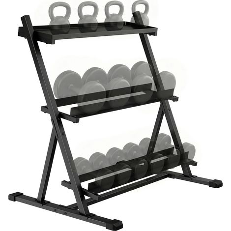 3-stufiger Hantelständer, verstellbare Gewichtsablage aus Stahl für Hanteln und Kettlebells, Schwarz
