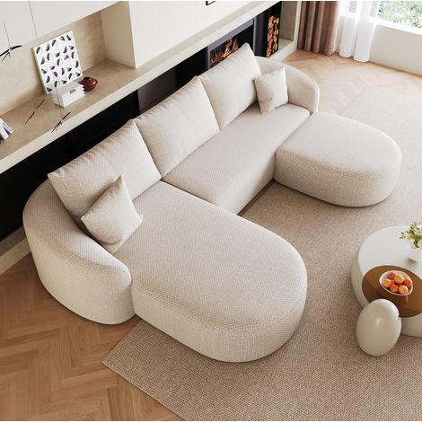 U-förmiges Ecksofa 266 cm weiß Stoff ohne Montage modular und rahmenlos (1/5)