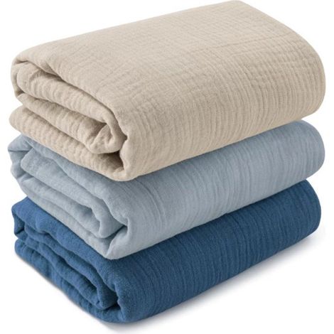 Couverture d'emmaillotage pour bébé, grande couverture d'emmaillotage 100 x 100 cm, ultra-douce et absorbante pour la peau, couverture en mousseline pour bébés (filles et garçons), lot de 3 (1/5)