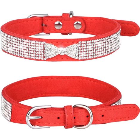 Collier pour chien en strass, mignon, éblouissant, doux, brillant, en daim, pour chien et chat, avec strass, taille S (1/4)