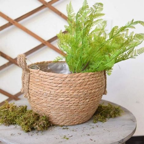 Diamètre de 35 cm Panier de jardinière en Herbe de mer,Couvercle de Pot de Plante tissé à la Main avec Doublure en Plastique (1/4)