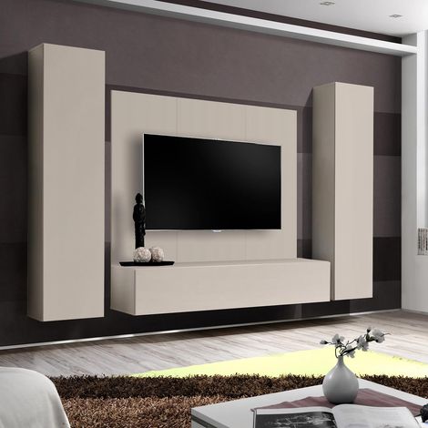 Ensemble Meuble TV Mural "Fly AP1" 260cm Beige Gris