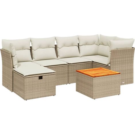 Set Divani da Giardino 7 pz con Cuscini Beige in Polyrattan vidaXL (1/4)