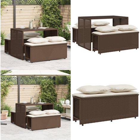 Ensemble à manger de jardin 3 pcs et coussins marron poly rotin - Meubles De Jardin - Salon De Jardin - Set De Jardin - Table De Jardin - Bancs De Jardin - Home & Living (1/5)