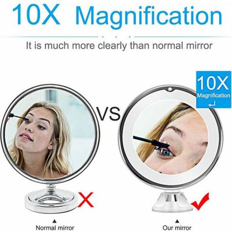 Miroir De Maquillage - Grossissant 10X - Rotation 360° - Ventouse Puissante - Portable - Pour Salle De Bain Et Voyage - 1 Pièce (1/4)