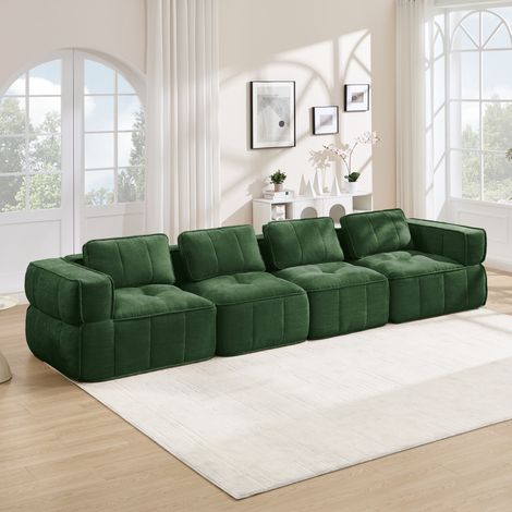 Canapé cloud modulable 4 places sans cadre, 344x93x67 cm, polyester vert, REDOM (1/5)