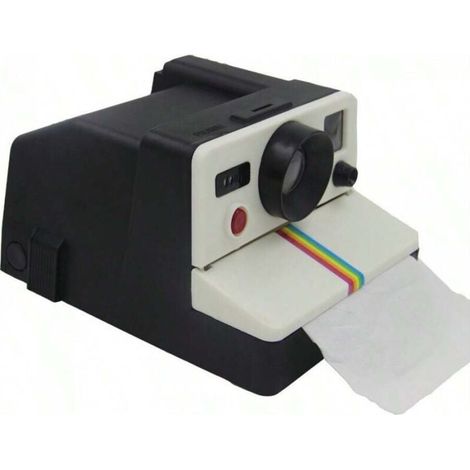 Portarotolo di carta igienica in stile retrò a forma di macchina fotografica in bianco e nero, ideale per decorare il bagno e il soggiorno. (1/4)