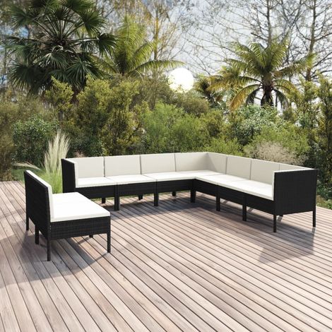 9-tlg. Garten-Lounge-Set mit Auflagen Poly Rattan Schwarz (1/5)
