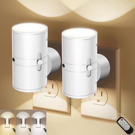 Luce notturna a LED con spina - con sensore crepuscolare - riduzione automatica al crepuscolo - luce tricolore dimmerabile, adatta per camere da letto e corridoi - con telecomando - confezione da 2 (b (1/5)