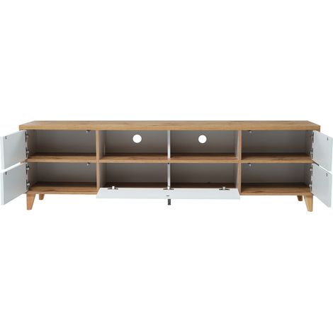 ELVMI Mobile TV con 4 Ante e 2 Vani, con Piedini, per Soggiorno, in MDF, 175 × 37 × 51 cm, Bianco (1/5)