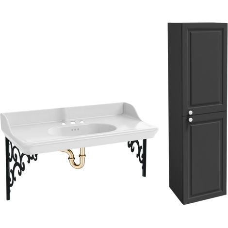 Pack plan vasque suspendu 3 trous JACOB DELAFON Cléo 1889 + colonne droite + siphon or