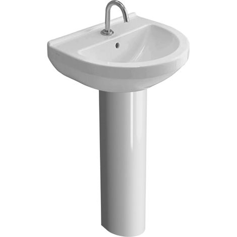 Vitra S50 Basin and Full Pedestal 550mm Wide - 1 Tap Hole (1/3)