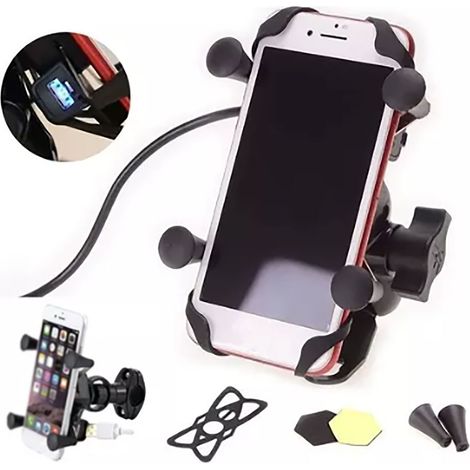Support de téléphone pour moto, chargeur à quatre griffes 12V avec port USB intégré et sangle de commutation étanche (sans batterie ni câble USB) (pas d'échantillon disponible, en cours de développeme (1/5)