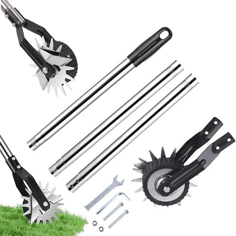 Coupe-bordures rotatif à roue, coupe-bordures manuel pour pelouse, coupe-bordures manuel pour jardin avec poignée robuste en acier inoxydable à 3 sections pour jardin extérieur et intérieur 1.2m (1/5)