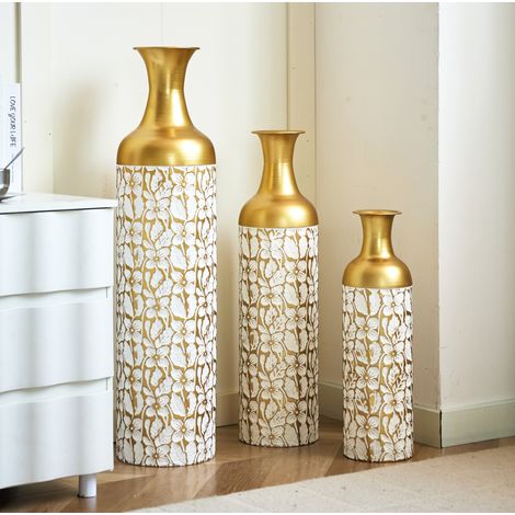 Vase de sol lot de 3 en métal or et blanc, 50/66/85 cm DESVIAE (1/5)
