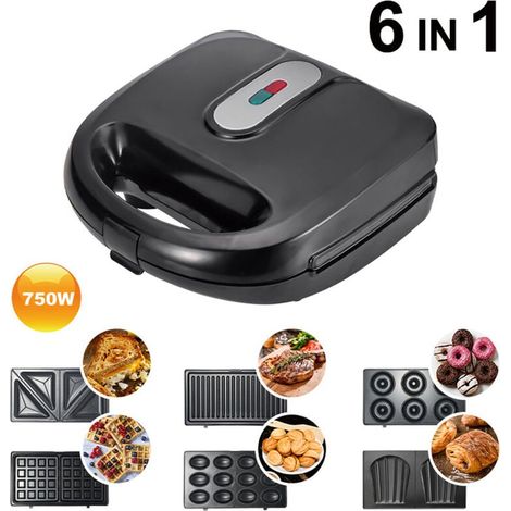 Máquina para hacer gofres multifunción, 6 en 1, para hacer gofres y asar, Madeleine Donuts, alta potencia, 750 W (1/5)