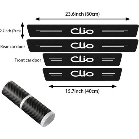 (4 pièces) Seuil de porte autocollant en fibre de carbone pour Renault Clio,protection de bas de porte,pare-chocs,autocollants étanches,accessoires intérieurs (1/3)