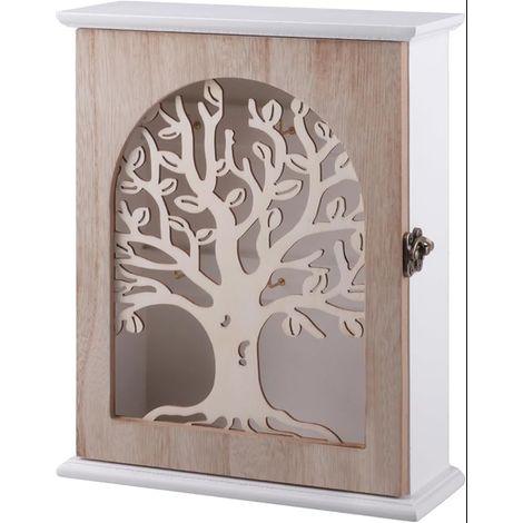 Boîte à clés Bois, boîte à clés Arbre de Vie avec Crochet à clés, Armoire à clés décorative, Porte-clés Bois, entrée, Couloir, Porte-clés Bureau (1/5)