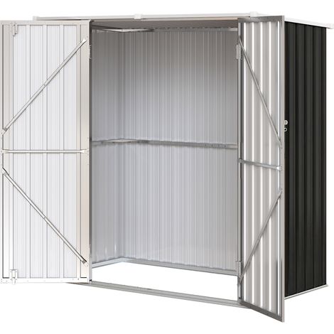 Abri de jardin extérieur en métal 1,37 m² (163 x 89 x 163 cm) avec toit incliné, portes avec loquets et poignées, gris (1/5)