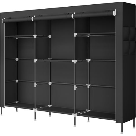 Armoire en Tissu Grande Capacité, Penderie avec Housse Anti-Poussière, 189 x 45 x 180 cm, Noir (1/5)