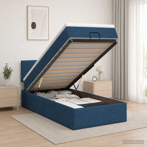 Cama tipo otomana con colchón y LED Azul 100 x 200 cm Tela (1/5)