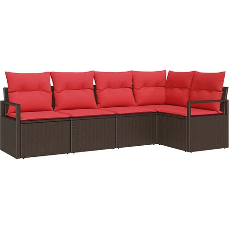 Sofa Set 5 pcs Braun Poly-Rattan vidaXL