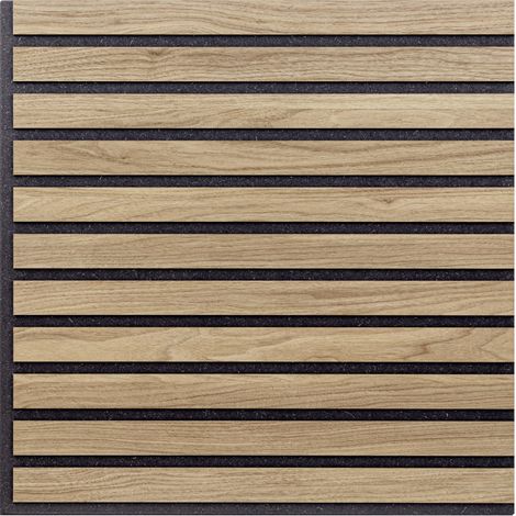 Ensemble de cinq panneaux muraux décoratifs, insonorisants avec baguettes linéaires en bois, chêne Aurora, 55 x 55 mm, épaisseur 1,1 cm - Hoogapanel (1/5)