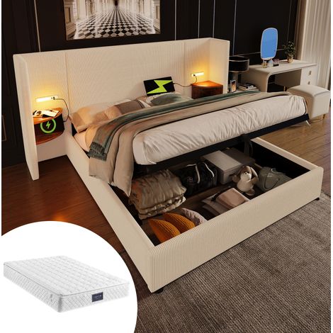 letto matrimoniale 160x200 contenitore USB luce beige OKMYHOME (1/5)