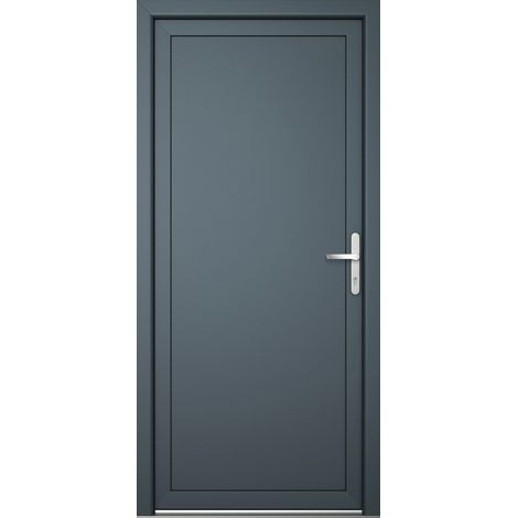 Porte de service PVC M06, blanc/titane, largeur: 90cm, hauteur: 205cm, sens d'ouverture: tirant droit (1/4)