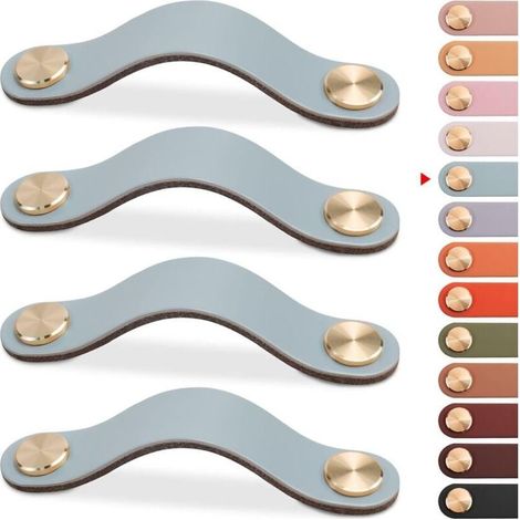 4pcs Poignée Meuble Cuir, Bouton Porte Placard Poignee Cuir Bouton de Tiroir, Poignee de Meuble Vintage pour Armoires, Commode, Cuisine, Salle de Bain (Bleu, 96mm) (1/4)