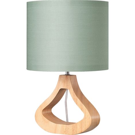 EDISHINE Nachttischlampe Holz, Tischleuchte mit Leinen-Lampenschirm und Holzsockel in Flaschenform, E27 Fassung mit 2700K LED-Birne, 34 cm, Moderne Tischlampe für Wohnzimmer und TV-Schrank, Grün