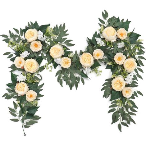Künstliche Blumen Girlande Eukalyptus Pfingstrosenrebe 200cm Champagner 2 Stück (1/5)