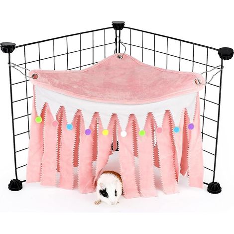 Casetta e amaca per porcellini d'India, accessori per piccoli animali, tenda per criceti, rifugio angolare per gabbia (rosa)