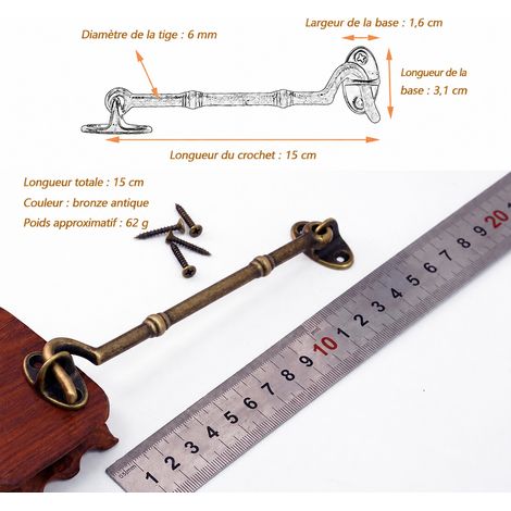 Crochet d'arrêt de fenêtre en laiton bronze antique 15 cm 15cm bronze 15 × 3,1 × 3,1 cm 62 g – Livraison gratuite
