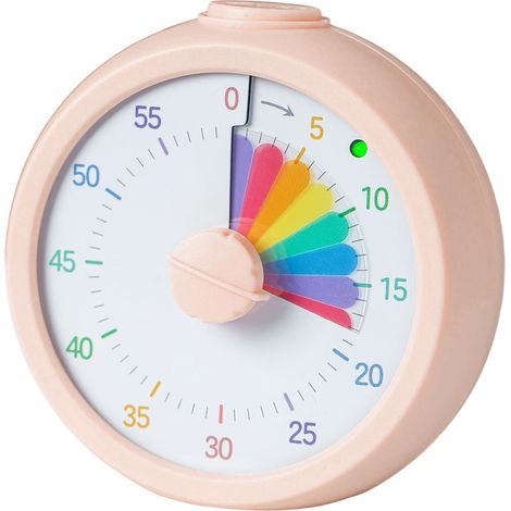 Relaxdays visual timer, quiet children's timer, visual alarm, 60-min countdown, rainbow, Pomodoro, pink (1/5)