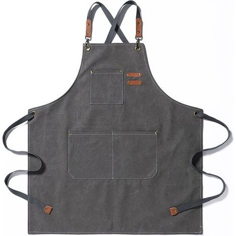Delantales de lona para hombre y mujer，Delantal unisex con 3 bolsillos，Delantal de trabajo de algodón ajustable，parrilla y cafetería，Azul oscuro (1/5)