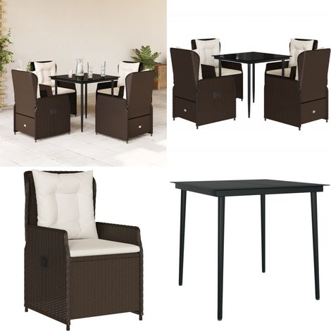Ensemble à manger de jardin 5 pcs et coussins marron poly rotin - Chaise de jardin - Table de jardin (1/5)