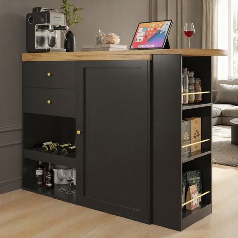 Buffet 105/39/102 cm noir avec 4 tiroirs et étagères pivotantes, design moderne (1/5)