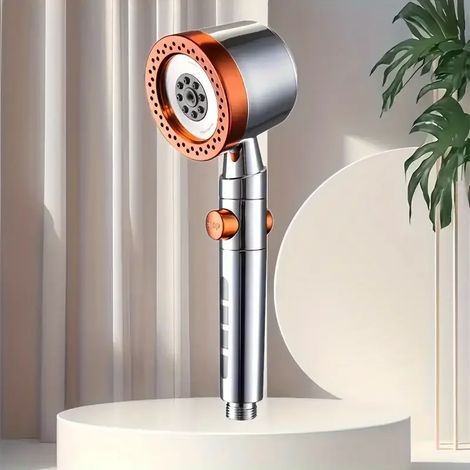 (Orange) Nouveau pommeau de douche filtrant haute pression à économie d'eau, 5 jets, douchette à main, arrêt automatique, ensemble d'accessoires de salle de bain (1/5)