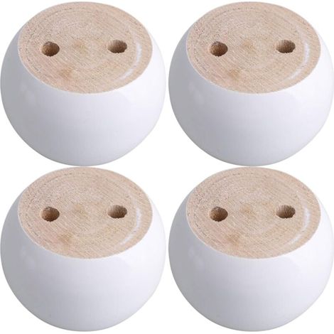 Set mit 4 runden Möbelfüßen aus weißem Eukalyptusholz, 8 x 8 x 5 cm. Tragfähigkeit: ca. 100 kg.