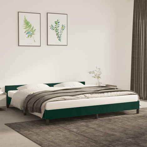Cadre De Lit Moderne: King Size - avec tête de lit - Lit Double - Vert foncé 200x200 cm Velours Chic-965420 (1/5)