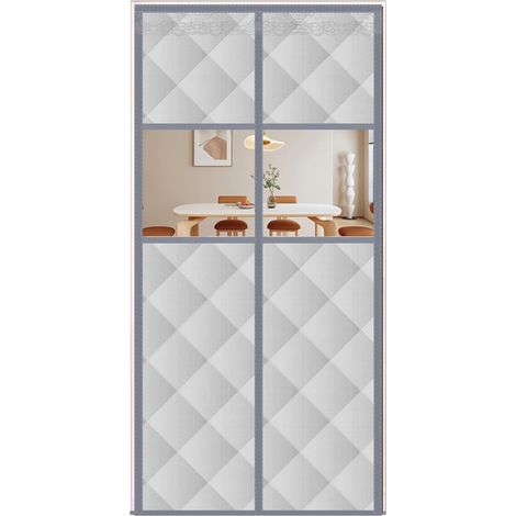 Gris (150 cm x 230 cm) Rideau de porte thermique isolant pour porte d'hiver - Fermeture automatique - Protection contre le froid - Imperméable et coupe-vent - Avec fenêtre