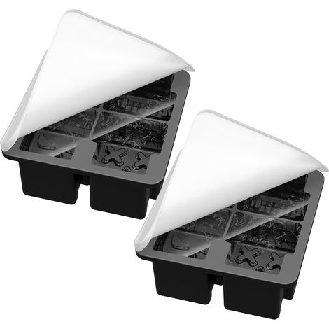 Moule À Glace Moule à Glaçons Squelette pour Whisky avec Couvercle 4 Cases Accessoire de Cuisine en Silicone Anti-adhésif Démoulage Facile pour Frigo Camping Fête Été (1/5)