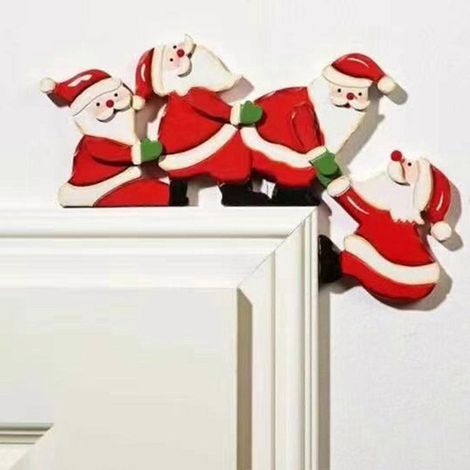 Weihnachtsdekoration für Türrahmen mit Weihnachtsmann und Engeln, Weihnachtsdekoration für Türen und Fenster – Weihnachtsmann, Rot (1/2)