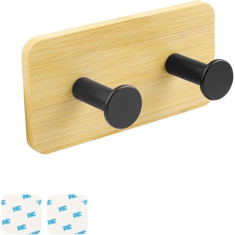 35mm Wooden Wall Mounted Coat Rack, Double Hook Design, Satin Wood Wall Mounted Coat Rack, No Drilling Wooden Coat Rack, Combination of Industrial and Natural Elements (1/5)