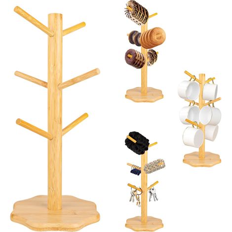 1 Porte Tasse Bois 6 Crochets Bambou Naturel Base Épaissie Design Arbre Cuisine Salon (1/5)