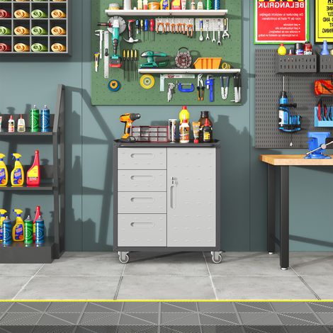 Armoire à outils en métal robuste avec roulettes – 75 × 42 × 88 cm,noir/gris,pour garage,bureau et foyer-Go