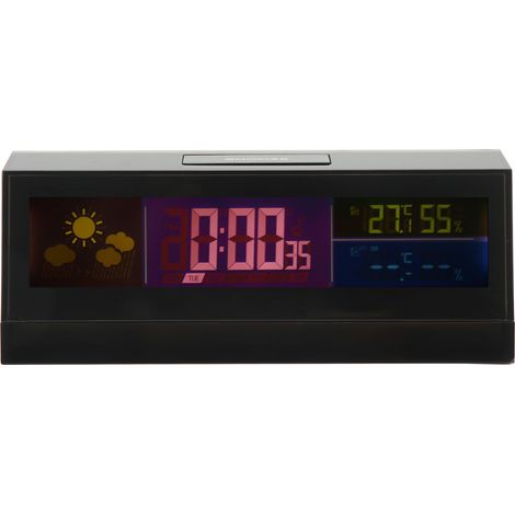 Elektronische Wetteruhr, digitaler Wettermonitor mit Kalenderanzeige und Sensor für Innentemperatur und Luftfeuchtigkeit (1/5)