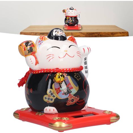 Escultura de cerámica Maneki Neko "Gato de la Suerte", decoración para el hogar, el coche o la oficina, 14 cm, blanco y dorado, 1 pieza. (1/5)