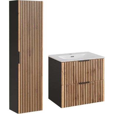 Ensemble meuble vasque à encastrer 60 cm + colonne Sylve Black Wotan - Livraison gratuite